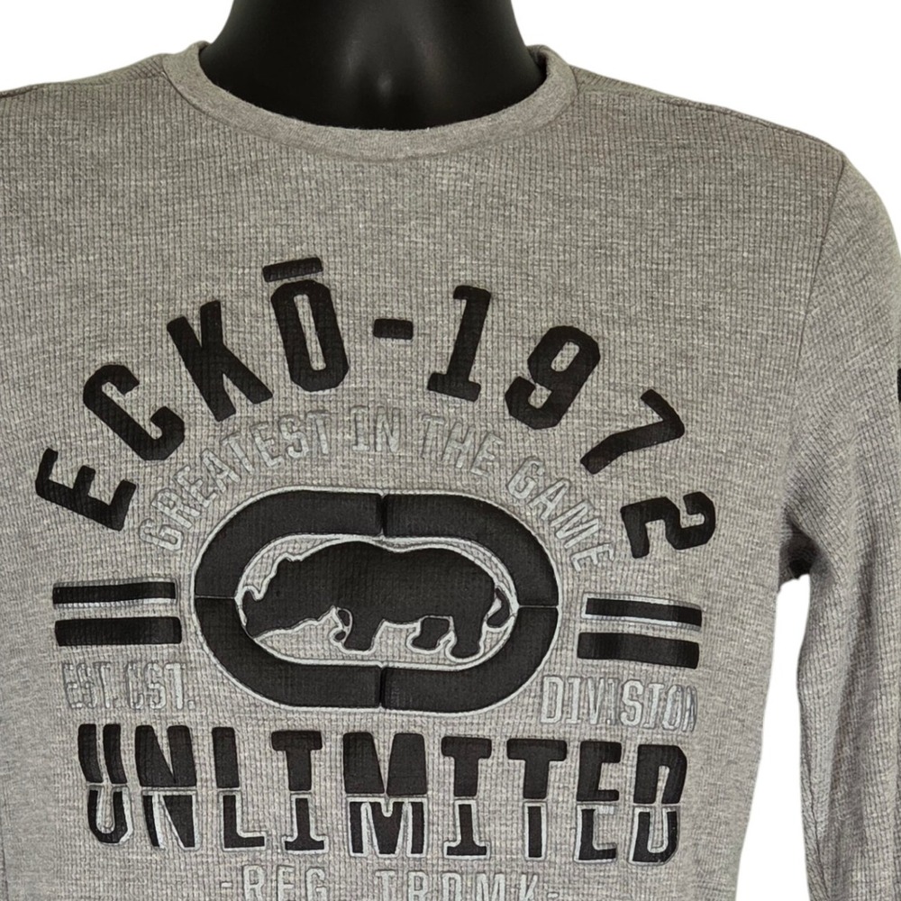 Ecko Unlimited Long Sleeve‎ Thermal Shirt Gray Graphic Logo Mens Size M